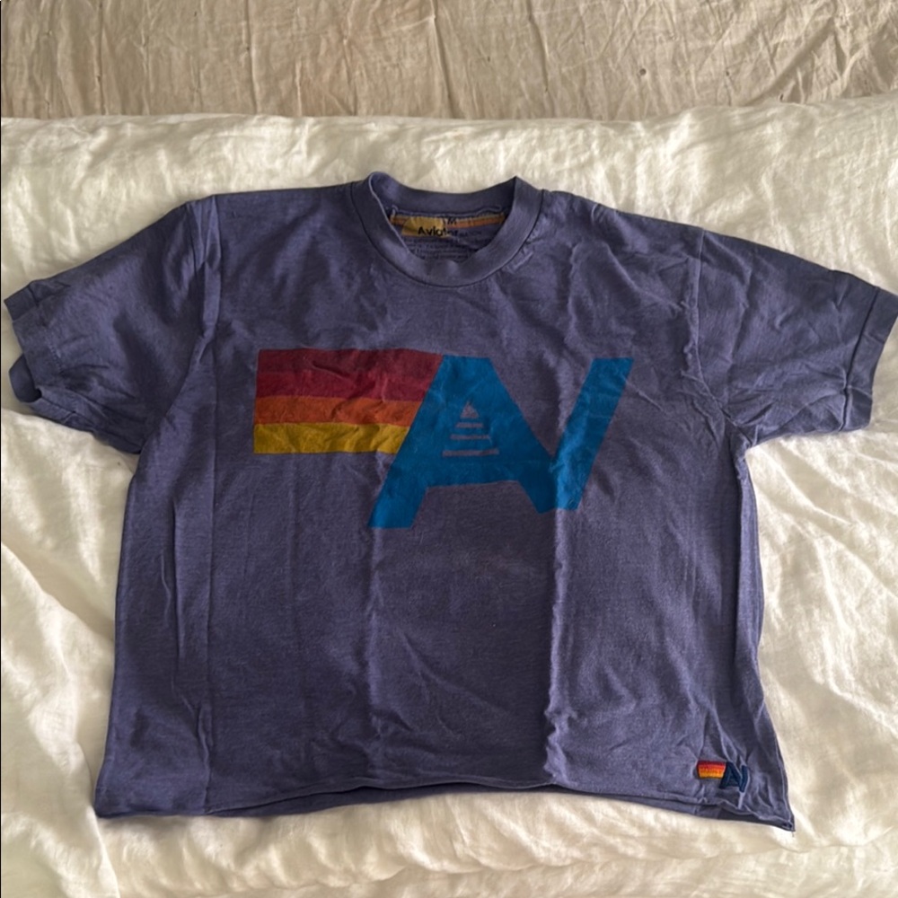 Aviator Nation Blue (purple tone) Short Sleeve Tee with Retro Graphic sz M